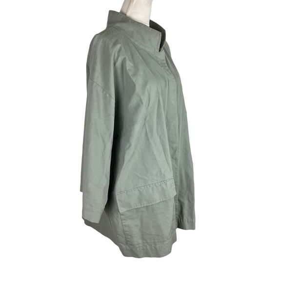Eileen Fisher Organic Cotton Hemp Canvas Jacket Green Snap Closure Plus Size 2X - Picture 4 of 7
